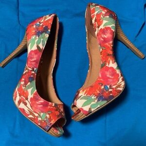 Floral Peep-Toe Heels
